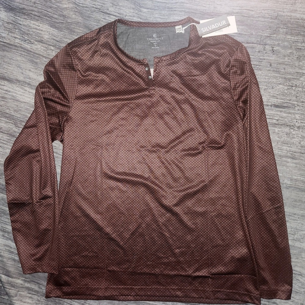 Con.Struct Dot Print Henley Shirt Slim Fit Long Sleeve‎ Burgundy Size L